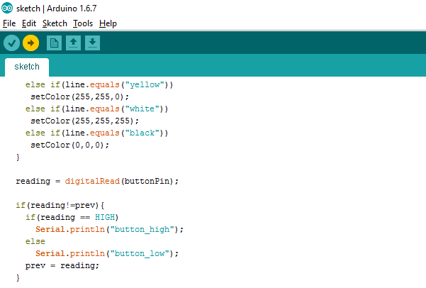 Upload sketch from MCreator's toolkit to the Arduino board.