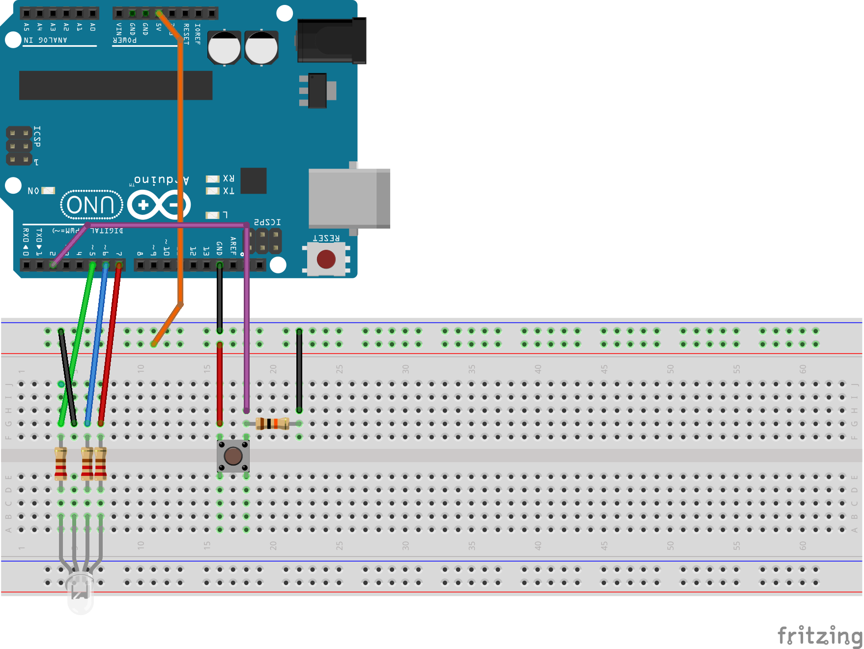 For our demo Arduino to Minecraft projects, you need to make a circuit similar to this one