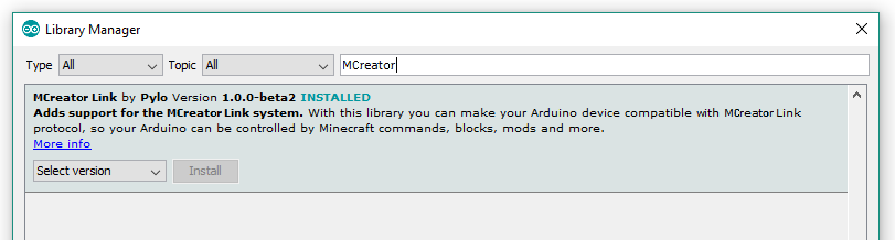 MCreator Link for Arduino installation