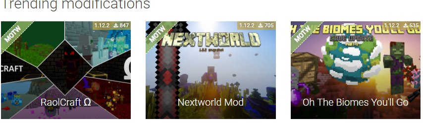 New mod page thumbnails with download count